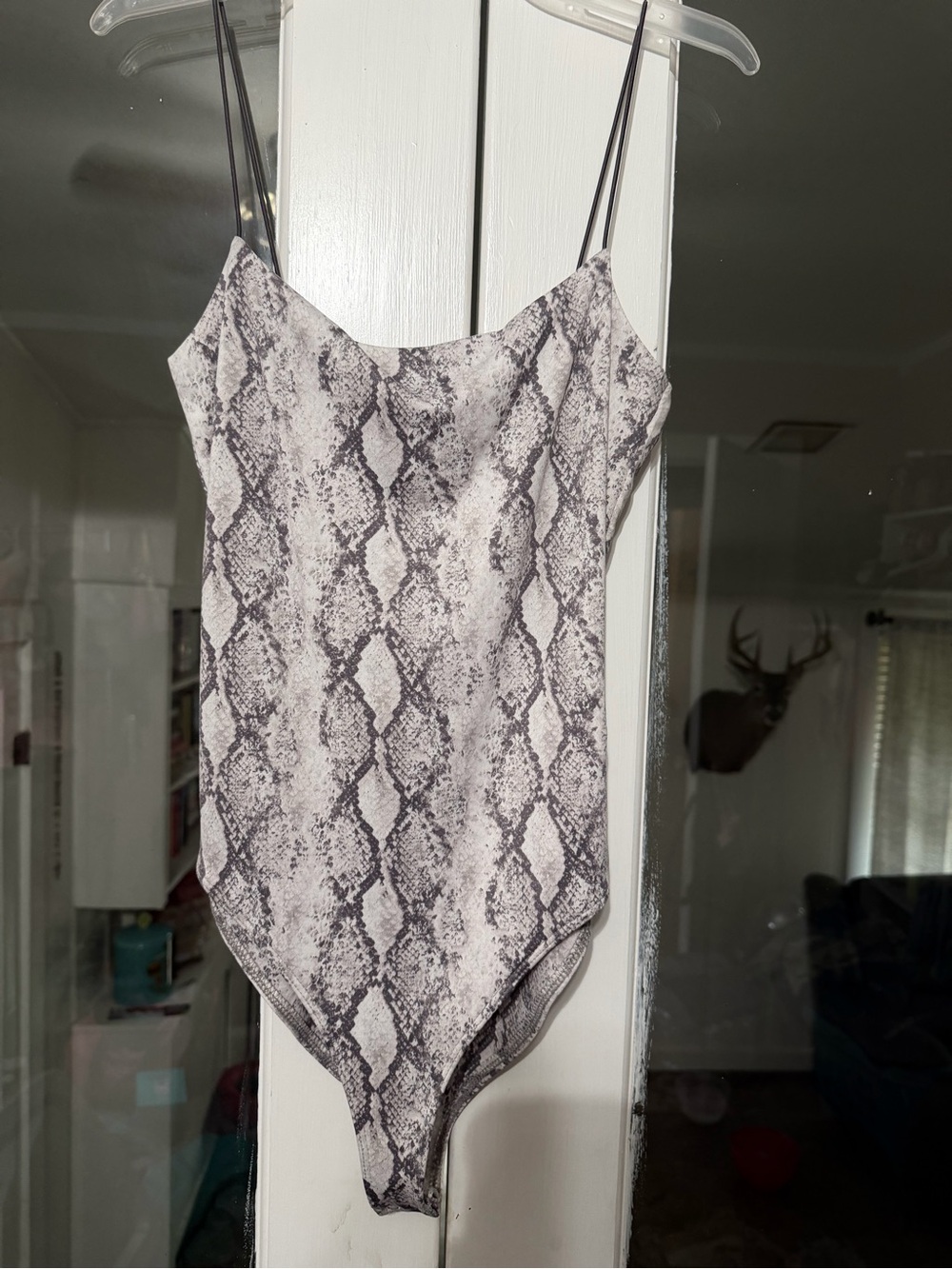 Snakeskin Print Bodysuit - Grey